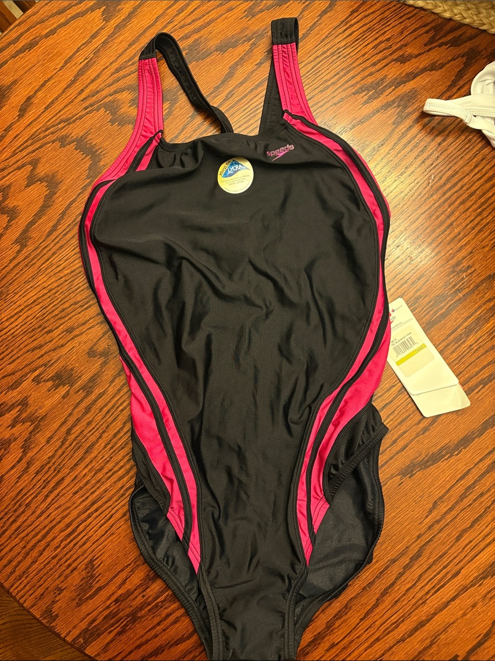 Speedo Black and Pink Women's One-Piece Athletic Swimsuit